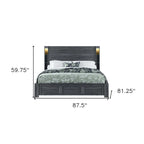Dark Gray Distressed Wood Lighted King Bed Frame
