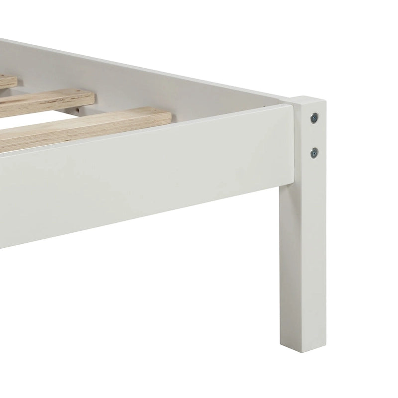 Twin Size Wood Platform Bed w/ Classic Headboard Upholstered Bed Frame for Bed Room No Box Spring Needed, Easy Assembly