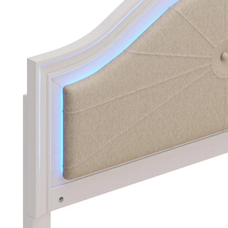 Queen LED Light Upholstered Platform Bed with Adjustable Lighting