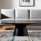 40 Brown and Black Solid Wood and Iron Round Pedestal Coffee Table - 40' X '16.5' X '40
