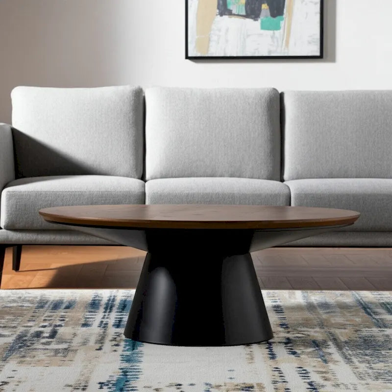 40 Brown and Black Solid Wood and Iron Round Pedestal Coffee Table - 40' X '16.5' X '40