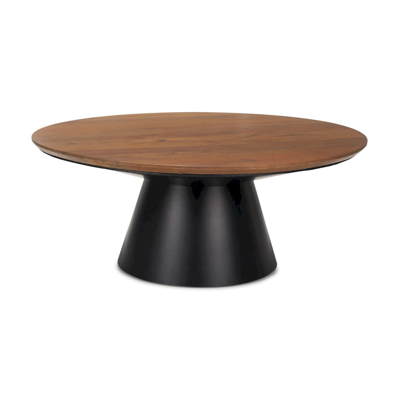 40 Brown and Black Solid Wood and Iron Round Pedestal Coffee Table - 40' X '16.5' X '40