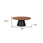 40 Brown and Black Solid Wood and Iron Round Pedestal Coffee Table - 40' X '16.5' X '40