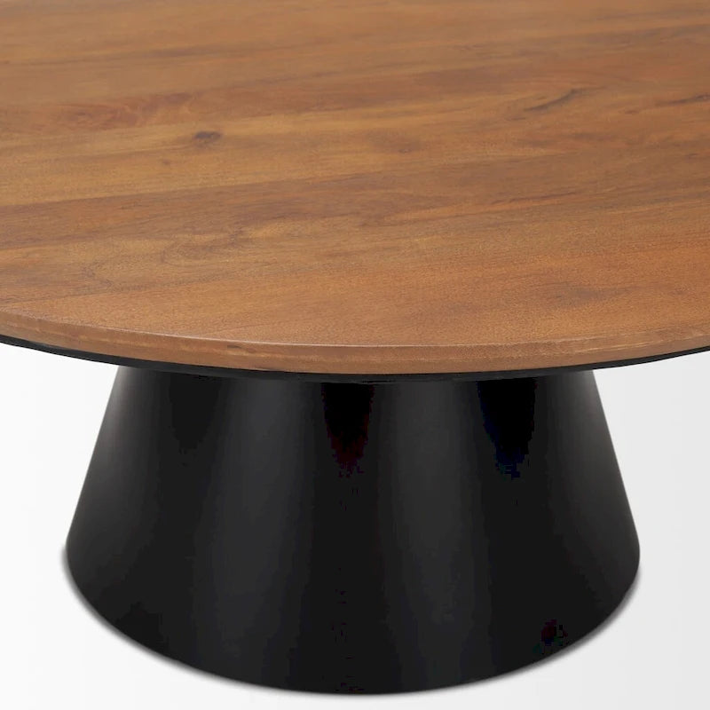 40 Brown and Black Solid Wood and Iron Round Pedestal Coffee Table - 40' X '16.5' X '40
