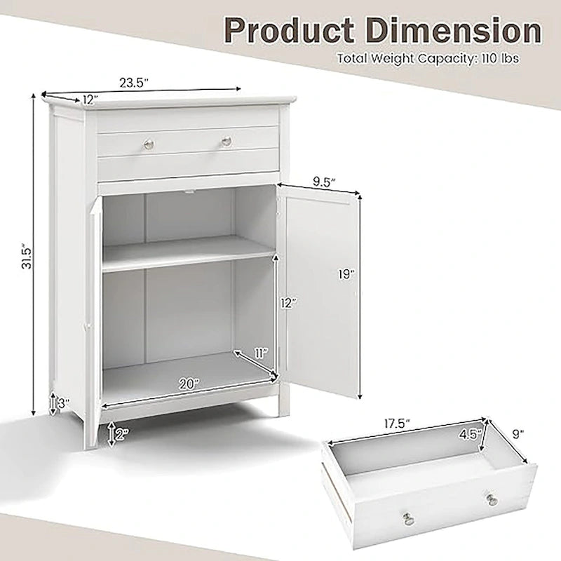 Bathroom Storage Cabinet Free Standing Large Drawer W/Adjustable