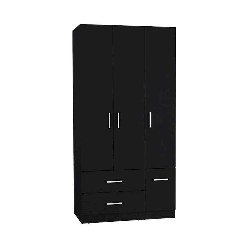 35.4 Modern Four-door Armoire with 2 Drawers, Six Shelves and Hanging Rod