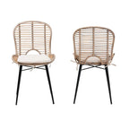 Modern Bohemian Rattan and Metal 2-Piece Dining Chair Set