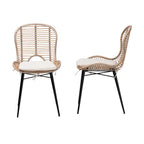 Modern Bohemian Rattan and Metal 2-Piece Dining Chair Set