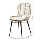 Modern Bohemian Rattan and Metal 2-Piece Dining Chair Set
