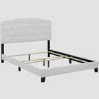 Full Size White Leather Platform Bed with Button Tufted Headboard