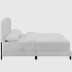 Full Size White Leather Platform Bed with Button Tufted Headboard