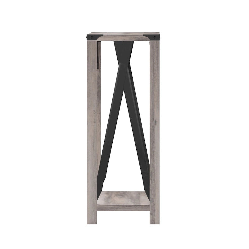 2-Tier Console Table with Metal Side Braces and Corner Caps