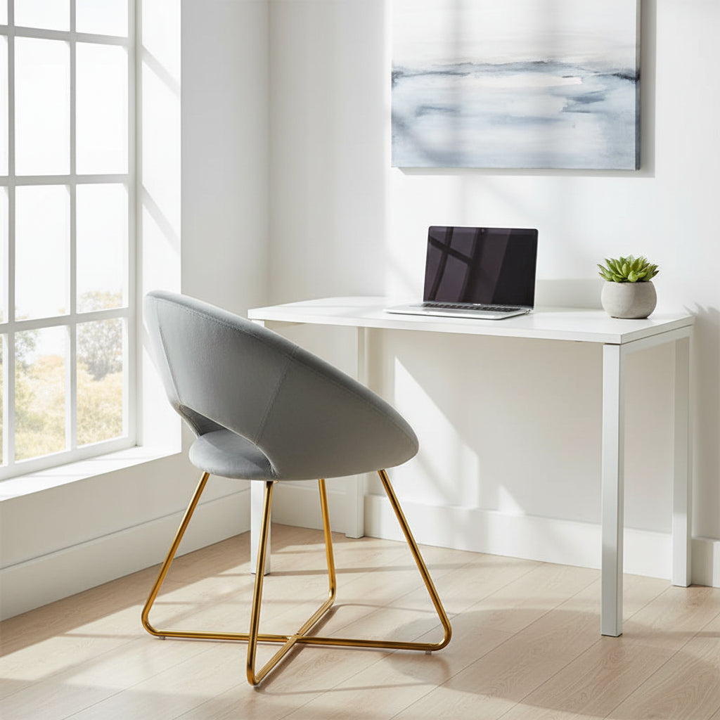 Costway Modern Velvet Accent Chair Upholstered Vanity Chair w/Golden - See Details
