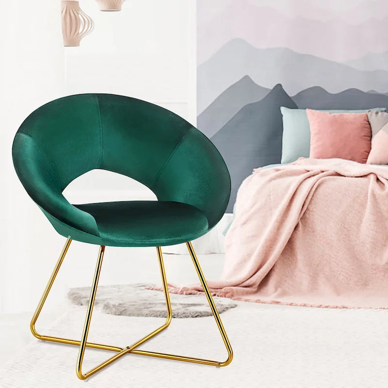 Modern Velvet Accent Chair Upholstered Vanity Chair w/Golden - See Details