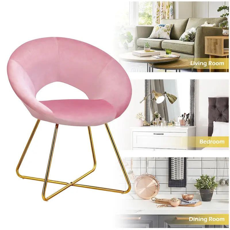 Modern Velvet Accent Chair Upholstered Vanity Chair w/Golden - See Details