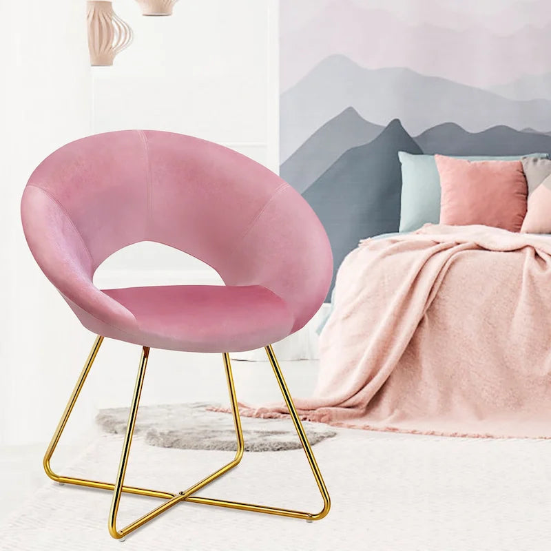 Modern Velvet Accent Chair Upholstered Vanity Chair w/Golden - See Details