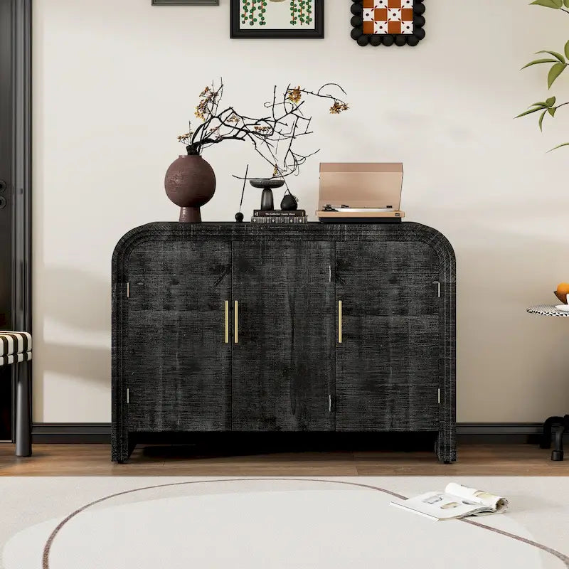 Retro Minimalist Curved Sideboard with Gold Handles
