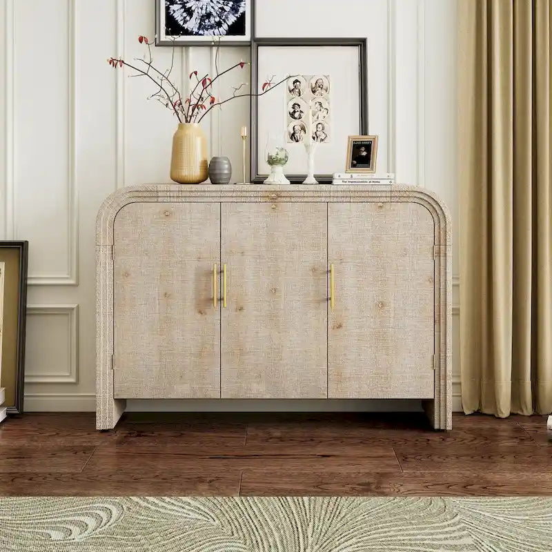 Retro Minimalist Curved Sideboard with Gold Handles