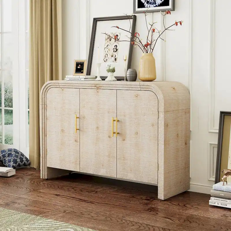 Retro Minimalist Curved Sideboard with Gold Handles