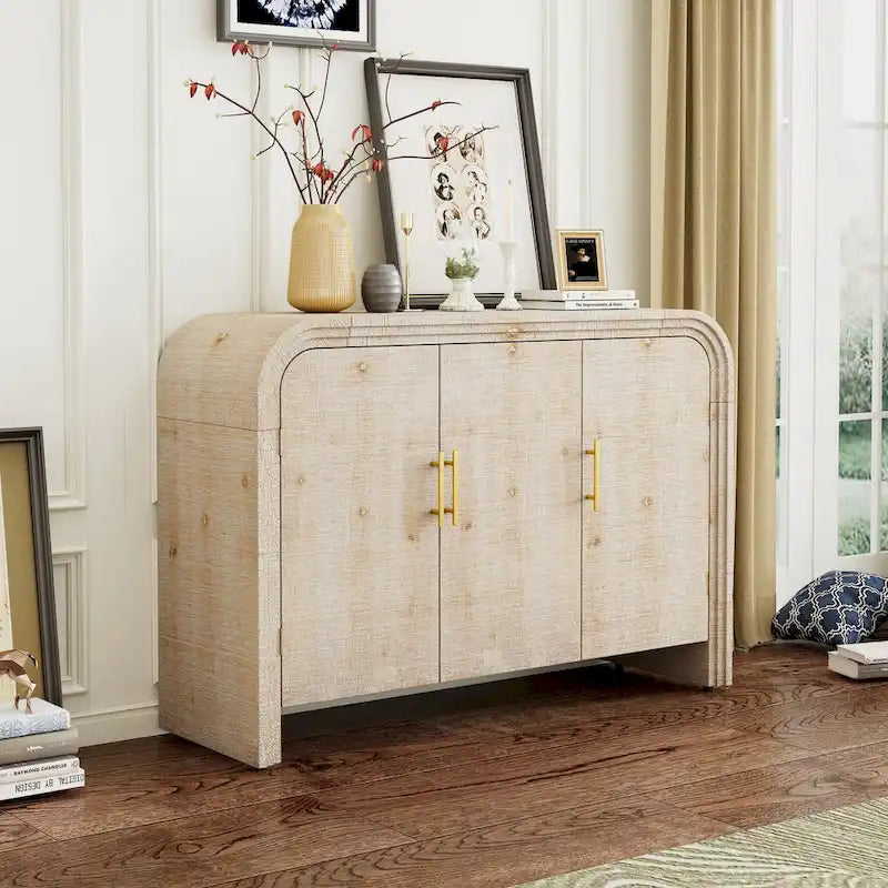 Retro Minimalist Curved Sideboard with Gold Handles