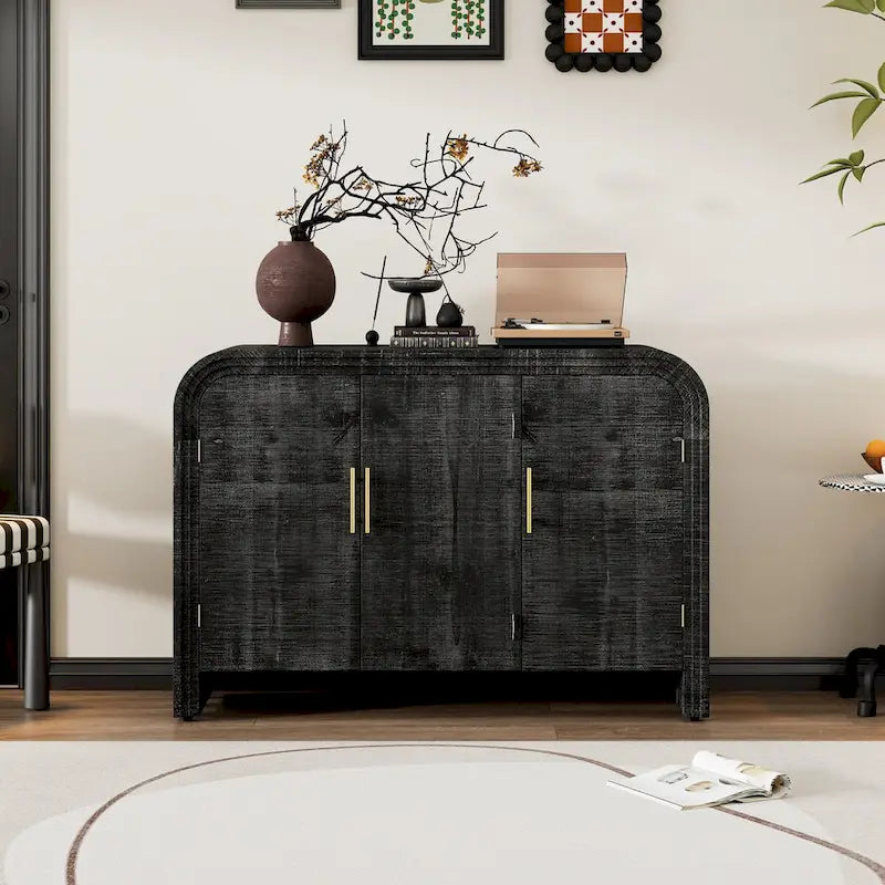 Retro Minimalist Curved Sideboard with Gold Handles