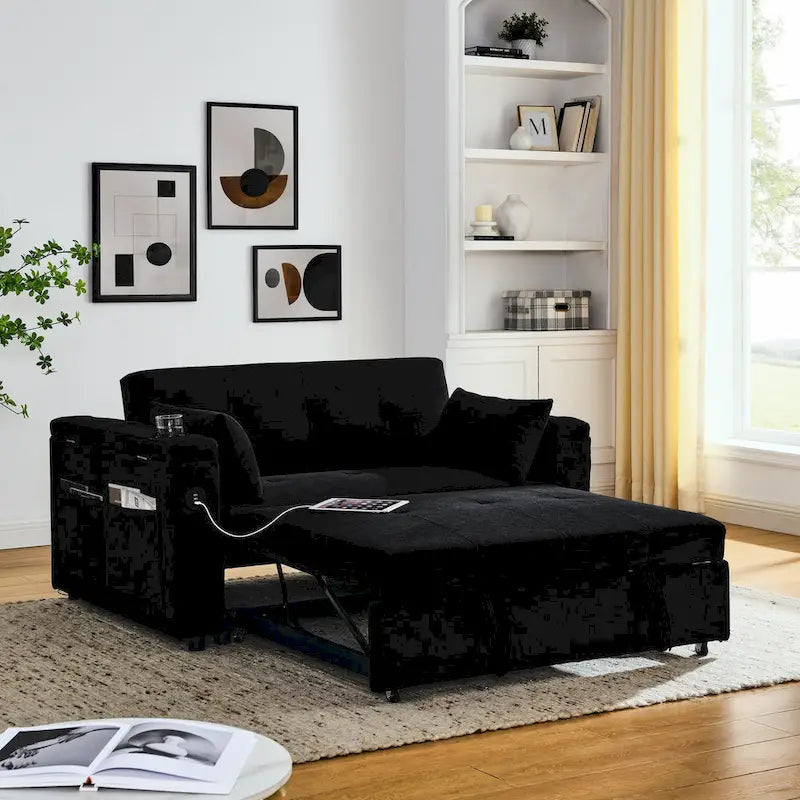 2-Seat Sleeper Sofa Bed with USB Power Outlet, Side Pockets and Lumbar Pillow
