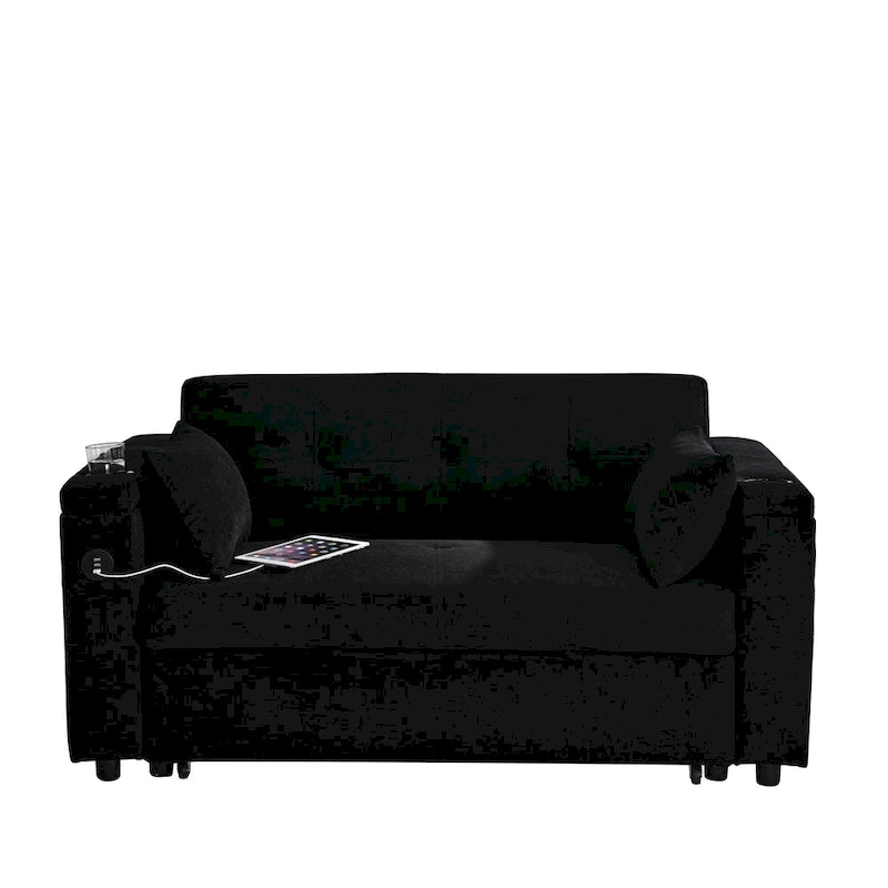2-Seat Sleeper Sofa Bed with USB Power Outlet, Side Pockets and Lumbar Pillow