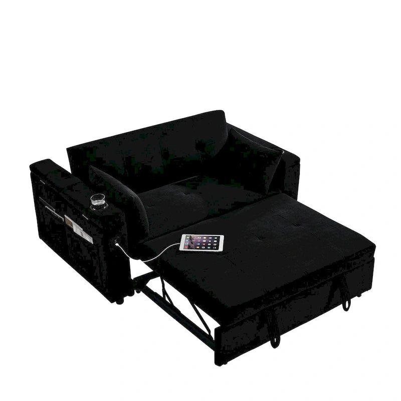 2-Seat Sleeper Sofa Bed with USB Power Outlet, Side Pockets and Lumbar Pillow