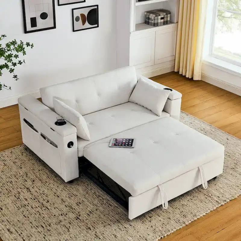 2-Seat Sleeper Sofa Bed with USB Power Outlet, Side Pockets and Lumbar Pillow