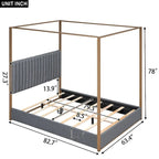 Queen Size Upholstery Canopy Platform Bed with Headboard and Metal Frame