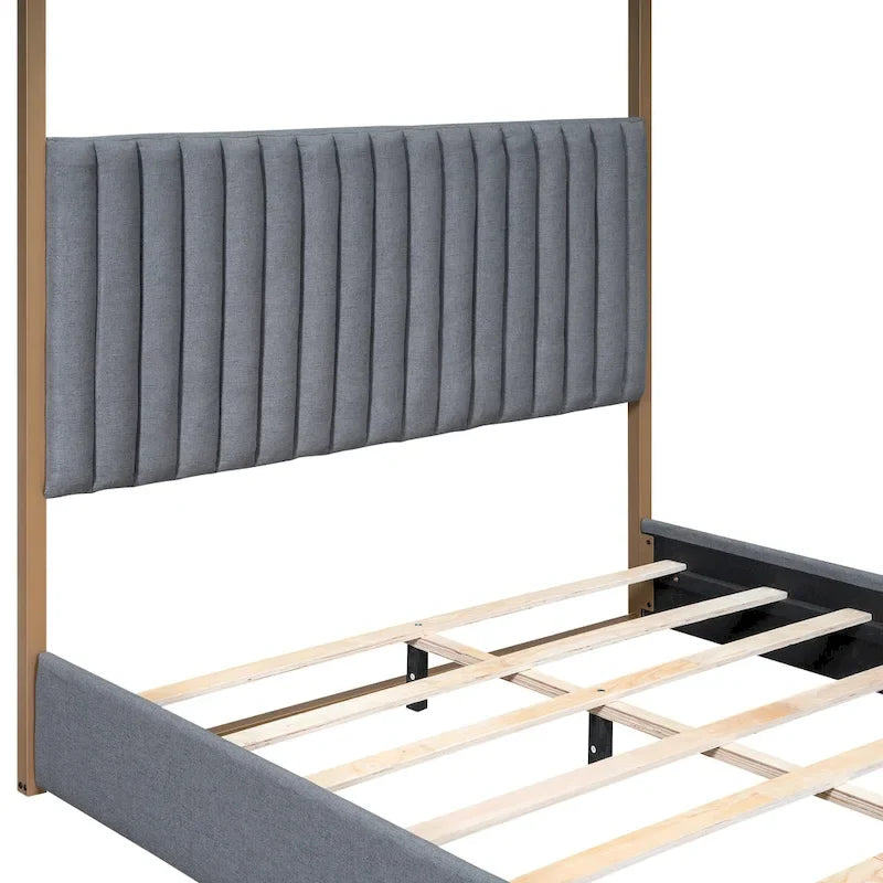 Queen Size Upholstery Canopy Platform Bed with Headboard and Metal Frame