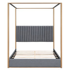 Queen Size Upholstery Canopy Platform Bed with Headboard and Metal Frame